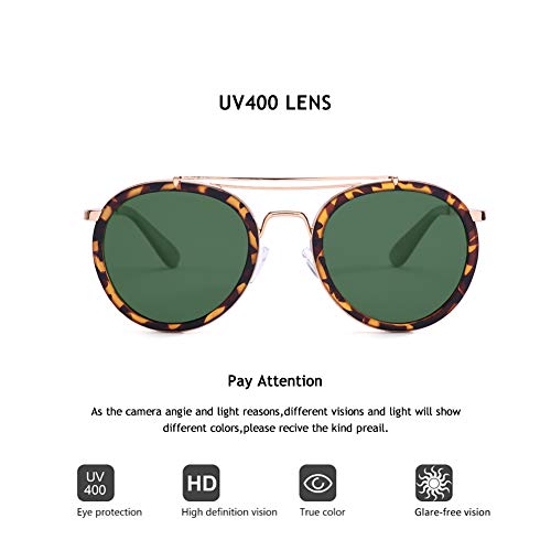 2020 Ventiventi Vintage Steampunk Double Bridge Round Polarized Sunglasses Designer Metal Frame For Women Men Tortoise Brown Frame/G15 Lens #TOP2