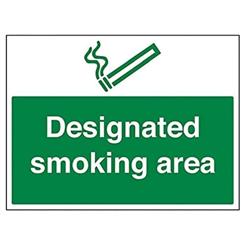 V Safety Designated Smoking Area Prohibition Sign - 400mm x 300mm - 1mm Rigid Plastic