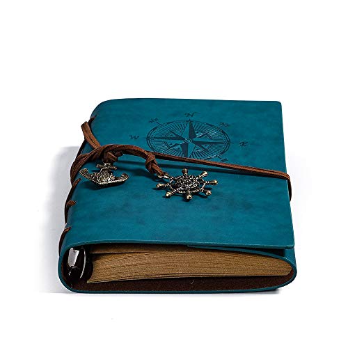 Leather Writing Journal Notebook, Vintage Nautical Spiral Notebook Refillable Diary Sketchbook Travel Journals To Write In With Blank Pages And Retro Pendants (Sky Blue) #TOP3