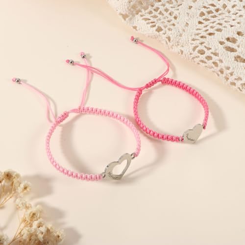 Image of First Day of Kindergarten Pre K Gifts for Mother Daughter,Mommy and Me Bracelet Matching Heart Bracelets Set for 2