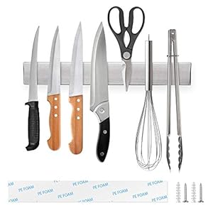 Ninonly Magnetic Knife Holder 30cm(12inch) Magnetic Knife Strip Self Adhesive Kitchen Utensil Organizer Knives Storage Magnetic Knife Rack Self Adhesive Secure & Easy Storage Kitchen Knives Rack