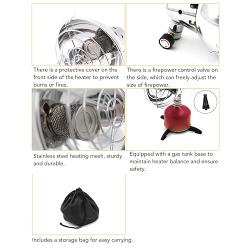 Gasheizung, multifunktionale tragbare leichte Gasheizung mit Sicherheitsventil Schnelle Erwärmung Einstellbare Feuerkraft Mini-Gastank Heizung für Camping Barbecue Angeln