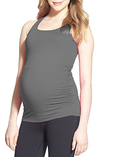 Cloya Maternity Long Racerback Tank Top (M, Charcoal) #TOP12