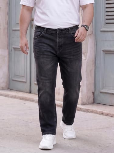 Image of Style Quotient Men Plus Size Black Tapered Fit Mid Rise Stretchable Jeans