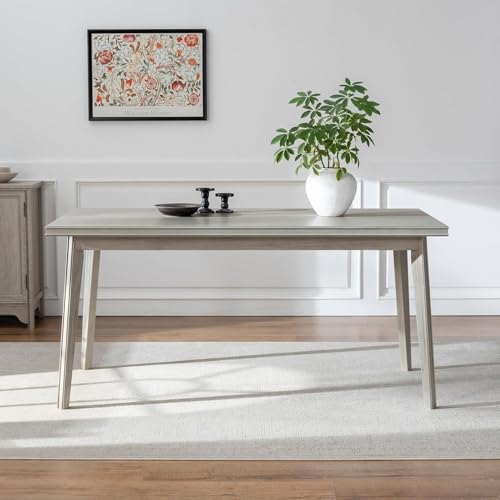 Chogori 62.99" Solid Wood Dining Table, French Country Farmhouse Table for 4-6 People, Vintage Kitchen Table with Carved Legs, Natural Wood Veneer & Water-Based Finish for Dining Room (Straight Leg)