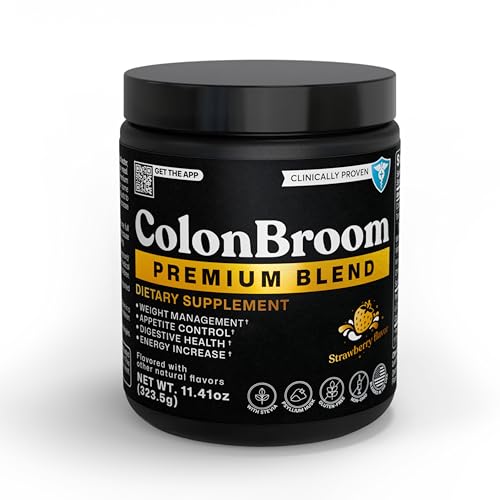 ColonBroom Premium Powder Supplement (Strawberry) - Colon Broom Psyllium Husk Fiber Powder Drink - Gluten Free, Non-GMO Colon Cleanse for Bloating Relief & Gut Health, 50 Servings