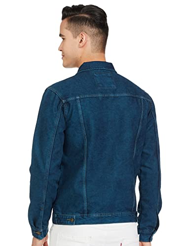 Image of The Indian Garage Co Men Blue Slim Fit Solid Denim Trucker Jacket