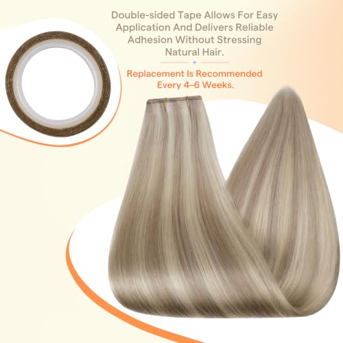 Image of Full Shine Genius Weft Tape in Hair Extensions Human Hair, 18 Inch 50g | Dirty Blonde with Ash Blonde Highlights, PU Weft Hair Extensions with Adjustable Design for Natural Blend, Flexible Styling