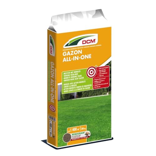 DCM Alimentation Gazon All-In-One 20Kg - 400m² - L'Engrais Complet pour Pelouse Pour Une Belle Pelouse Verte