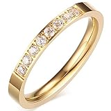 Womens Fashion Jewelry 3mm Stainless Steel Gold Thin Wedding Ring Cubic Zirconia Engagement Promise