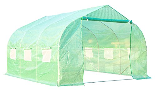 Preisvergleich Produktbild Outsunny Folien Gewächshaus Foliengewächshaus Treibhaus Frühbeet Pflanzenhaus Tomatenhaus Giebeldach 350 × 300B × 200H cm