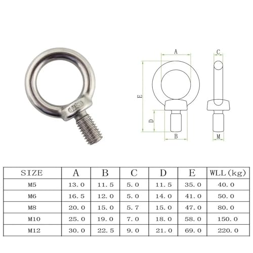 Tornillo de anillo de elevación M8 en acero inoxidable 304 color plata, 5PCS 2
