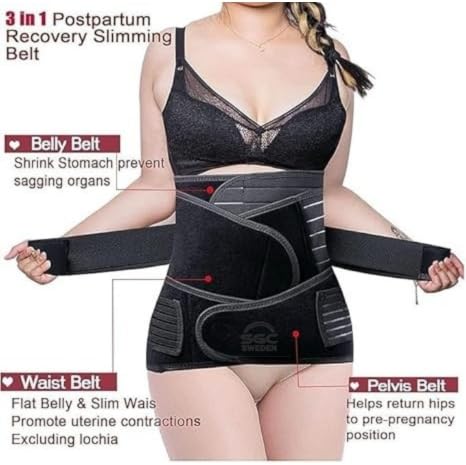 3-in-1 Postpartum Belly Band, Post Pregnancy Support Belt, Abdominal Waist Pelvis Wrap, 30-44 Inch Waist, Black, One Size