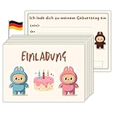 10x Einladungskarten mit buntem Kawaii - Design Kindergeburtstag A6 Beige niedlich Geburtstagseinladung Kinder Einladungskarte Mädchen Junge süß Design Karten