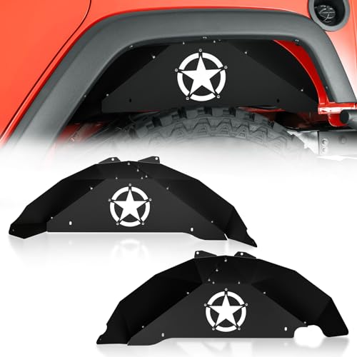 Image of SUORTO Rear Inner Fender Liners Compatible with 2007-2018 Wrangler JK & JKU Unlimited Sport Sahara Rubicon, Bolt-on Style Mud Guards Steel Wheel Cover Fenders Flares (2 /4 Doors) (White Star)