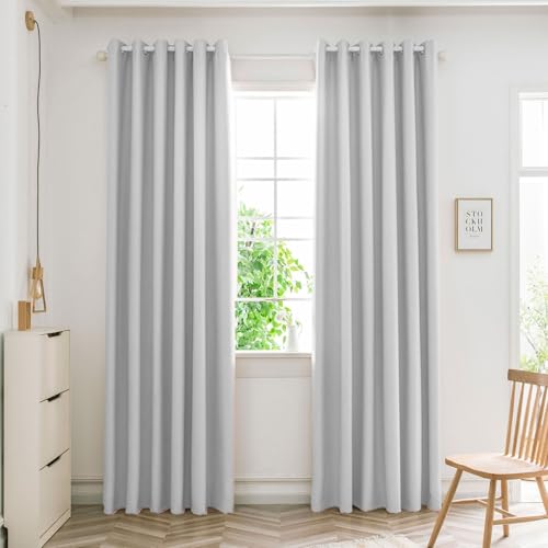 WUXXIANG Pencil Pleat Blackout Curtains 250 x 240 cm Super Soft Thermal Insulated, Eyelet Thermal Curtains & Drapes, with Blackout Lining, for Windows and Doors, White