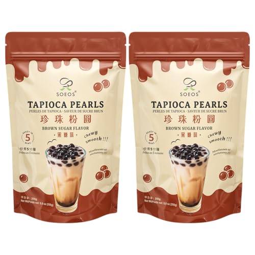 Soeos Boba Pearls, Black Tapioca Pearls 8.8 oz (Pack of 2), Black Sugar Flavor Boba Pearls for Bubble Tea, Smoothies & Desserts – Sweet, Chewy, and Ready to Cook