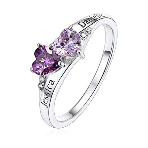 Custom4U Sterling Silver Rings for Women Personalized Name Ring with 2 Birthstones Engagement Promise Wedding Band Sparkling Jewelry Daily Wear Cover