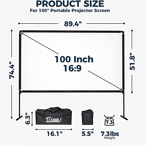 Projector Screen with Stand,100 Inch Outdoor Projector Screen,Thickened Wrinkle-Free Portable Projector Screen and Sturdy Frame
