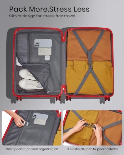 Image of Kono 28 Inch Hard Shell PP Luggage, 4 Spinner Wheels Suitcase, Red | Lightweight & Anti-Scratch Checked-Large Travel Trolley with TSA Lock for Travel Trips