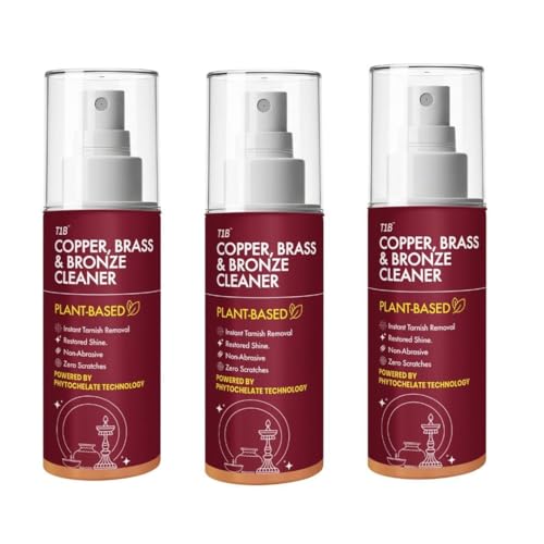 Image of T1B | India's 1st Concentrated Plant-Based Copper, Brass & Bronze Cleaner Spray | Tarnish, Oxidation & Stain Removal | Suitable for Utensils, Idols, Diyas, Cookware 150 (Pack of 3)