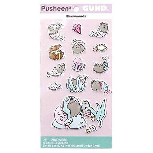 GUND Pusheen Meowmaids Mermaid Sticker Sheet 14-Piece Stickers, Multicolor