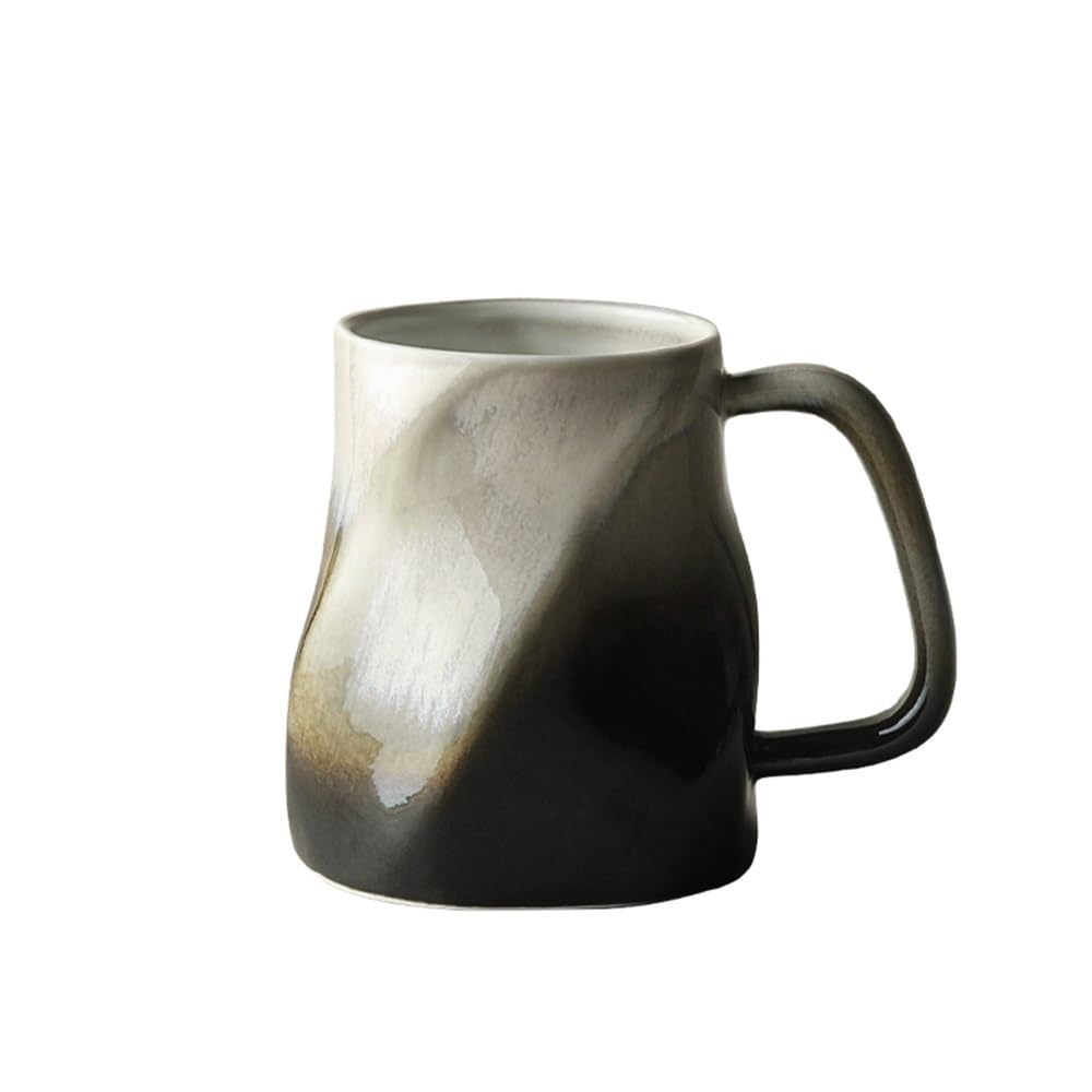 Taza de café Taza de cerámica torneada al horno, juego tazas café multicolor forma irregular, capacidad 450 ml for uso en la oficina y el hogar Tazas de chocolate(Negro)