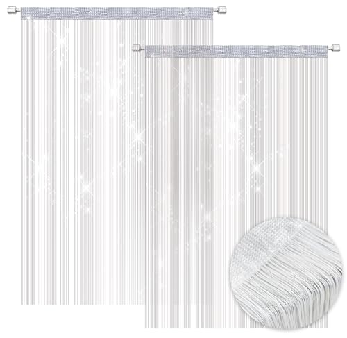 2 Stück 100 x 200 cm Fadenvorhang Set, Fliegen Vorhang Fadengardine Glitzer, Insektenschutz Balkontür Türvorhang, Balkontür Fliegengitter, Fliegenvorhang Dekorative für Türen & Fenster (Weiß) 2 Stück 100 x 200 cm Fadenvorhang Set, Fliegen Vorhang Fadengardine Glitzer, Insektenschutz Balkontür Türvorhang, Balkontür Fliegengitter, Fliegenvorhang Dekorative für Türen & Fenster (Weiß)