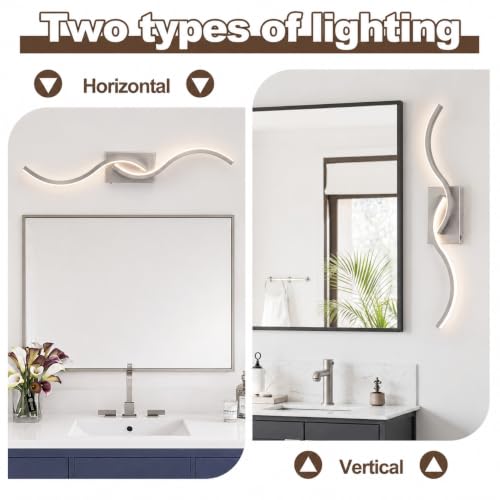 Image of Modern Wall Sconce Set of 2, 31.5 Inch 5CCT Dimmable LED Vanity Light Fixture, Satin Nickel Hardwired 2500K-5300K Wall Lamp, Indoor Bathroom Light Over Mirror for Bedroom Living Room Hallway