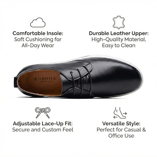 Image of konhill Men's Casual Oxford Shoes - Breathable Dress Shoes Loafers Lace-up Flat Sneakers