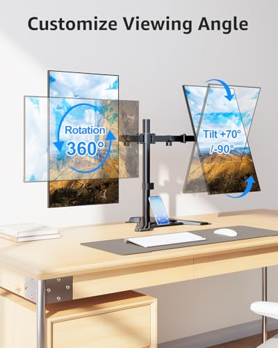 Image of MOUNTUP Dual Monitor Stand - Freestanding & Height Adjustable Monitor Desk Mount, Steady VESA Mount Holds Max 17.6 lbs, Computer Monitor Stand for 2 Screens up to 27 inches, for Home Office
