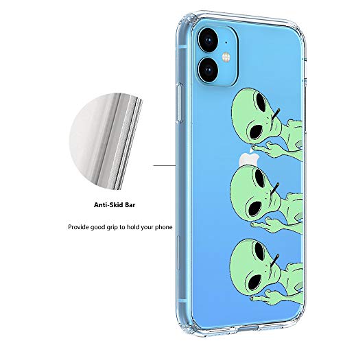 Huiycuu Compatible With Iphone 11 / Xi Case, Shockproof Anti-Slip Cute Green Animal Clear Design Pattern Funny Slim Fit Soft Tpu Bumper Girl Women Cover Case For Iphone 11 / Xi (6.1 Inch), Aliens #TOP1