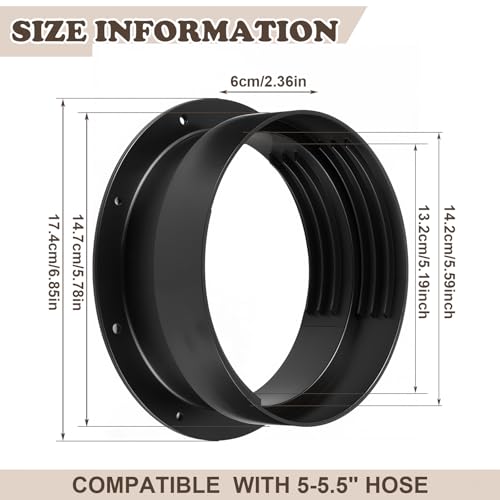 Image of 1 Portable AC Wall Vent Connector, 5 and 5.5 Inches, Black