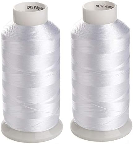 Simthread 2 Huge Spools White Bobbin Fill Thread 60WT for Embroidery Machine and and Sewing Machines - 5500 Yards Ea