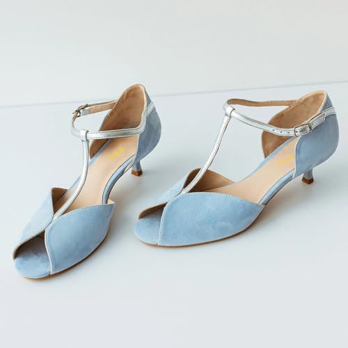 FSJ Women Low Kitten Heel D'Orsay Dress Pumps T-Strap Petal Peep Toe Ankle Strap Sandals Adorable Vintage Dance Shoes Size 4-16 US2