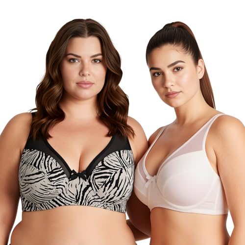 Curve Muse Women's Plus Size Minimizer Unlined Underwire Full Coverage Bra-2 Pack-Grey/Black,Cream (Size:40DD)