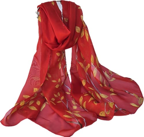 Autumn Leaf Print Lightweight Sheer Chiffon Fashion Wrap Scarf, 58 x 19 in Good Things To Come!