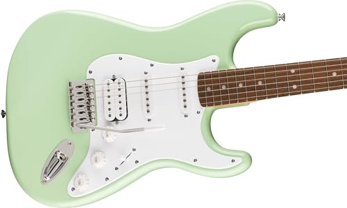 Image of Fender Squier Sonic Stratocaster HSS - Surf Green Bundle with Fender Mustang Micro Headphone Amp, Cable, Strap, Picks, and Austin Bazaar Guitar DVD