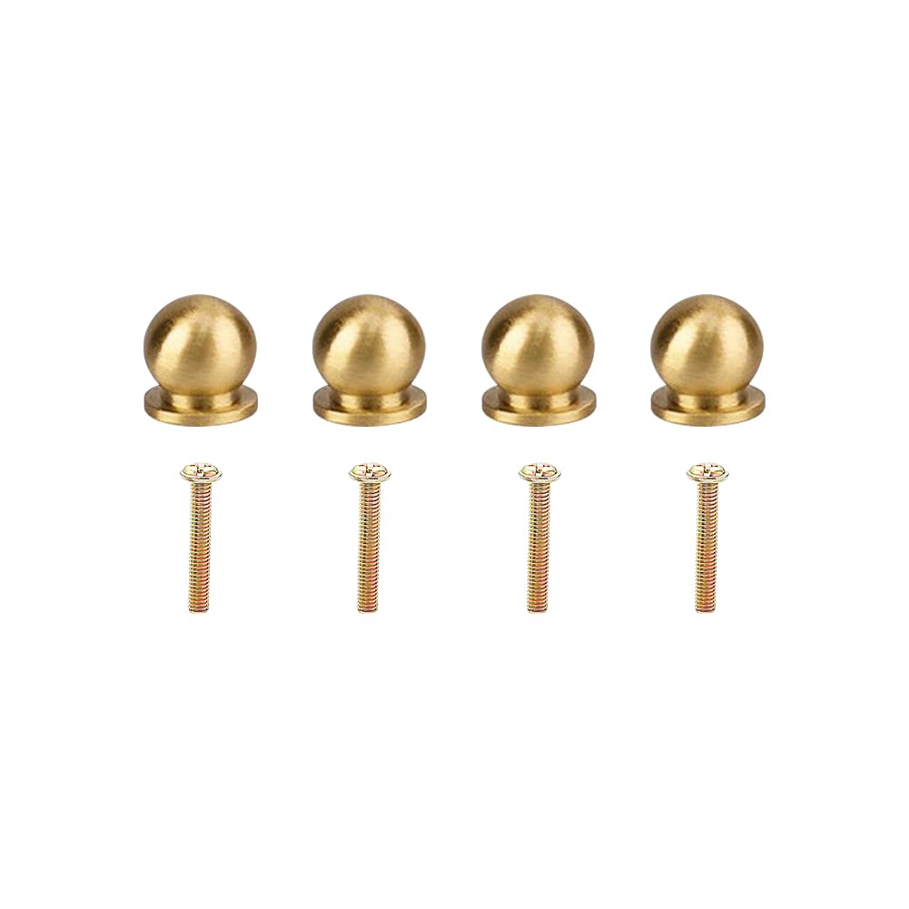 4 Pcs 12mm Solid Brass Cabinet Knobs Round Ball Dresser Drawer Knobs Handles Jewelry Box Pulls Mini Wardrobe Door Knobs Decorative Closet Door Knobs Small Kitchen Cupboard Knobs with Screws Golden