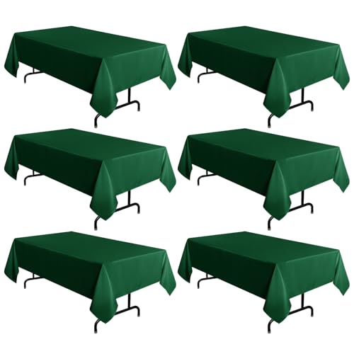 Image of sancua 6 Pack Hunter Green Tablecloth 60 x 102 Inch, Rectangle 6 Feet Table Cloth - Stain and Wrinkle Resistant Washable Polyester Table Cover for Dining Tables, Buffet Parties and Camping