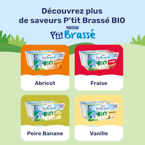 Nestlé Bébé - P'tit brassé BIO mini nature sans sucres ajoutés - dès 4/6 mois - 6 x 50g (Lot de 4)