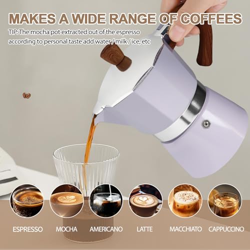 Image of Aluminum 9 Cup 450ml Moka Pot Express Coffee Maker Stovetop Espresso Colorful Coffeemaker Italian Classic Style Brewing Greca Cafe Mocha Machine for Cafeteras Lover Camping Travel and Home Use 15oz