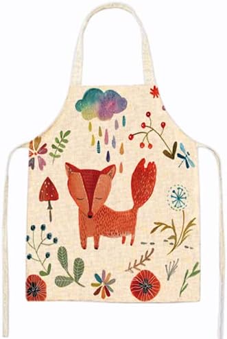 Cute Fox Apron Cotton Linen Adult Children Print Kitchen Aprons Unisex Dinner Party Cooking Bib Funny Pinafore Cleaning Apron