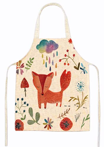 Cute Fox Apron Cotton Linen Adult Children Print Kitchen Aprons Unisex Dinner Party Cooking Bib Funny Pinafore Cleaning Apron
