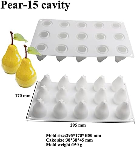 DUBENS 15 Cavities 3D Pear Mould Silicone Mould for Baking Mousse Cake, Pear Fruit Silicone Mould for Cakes, French Dessert Mould, Ice Cream Mould, Cake Decorating Mould