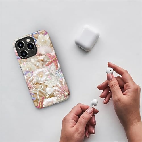 Yesad Case Compatible with iPhone 14 Pro Max, Cute Dual Layer Hybrid Phone Cover, Military Grade Drop Protection, Aesthetic Shockproof Phone Case for Women Girls, Glam Pearl Seashell - image 6