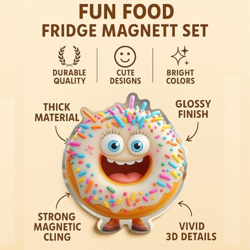 Image of Fun Kitchen Fridge Magnet Set of 10 - Cute Decorative Magnets for Refrigerator, Whiteboard & Locker - Strong Hold, Waterproof & Durable Magnets for Home & Office Decor