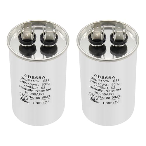 yrjns 30uF 30 MFD 370VAC 440VAC 450VAC 50/60Hz CBB65 CBB65B C65R Dual Run Circular Round Start Capacitor for AC Unit Fan Motor Start or Pool Pump or Air Condenser Straight Cool - 2 Pack