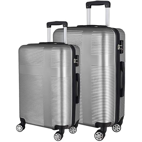 Wqzlyg Luggage Sets 2 Piece,Large Suitcase 24 and 28 Inch,Hardshell Checked Luggage Sets with Spinner Wheels,Luggage Sets Clearance 24/28,Silver+Grey Cover