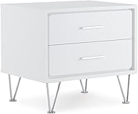 Vista 9 de Acme Deoss Mesita de noche rectangular de madera con 2 cajones con patas en forma de V en nogal